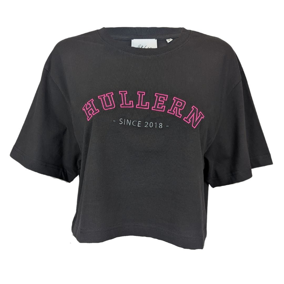 Elli Hoop Cropped T-shirt oversize grau pink mit stickerei